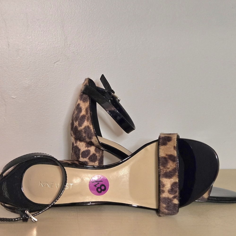 NINE WEST Leopard Print Block Heel Sandals